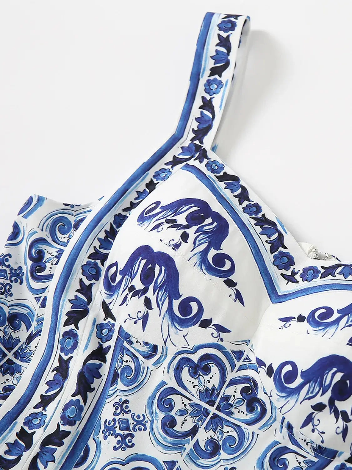 Smocked Printed Wide Strap Dress
