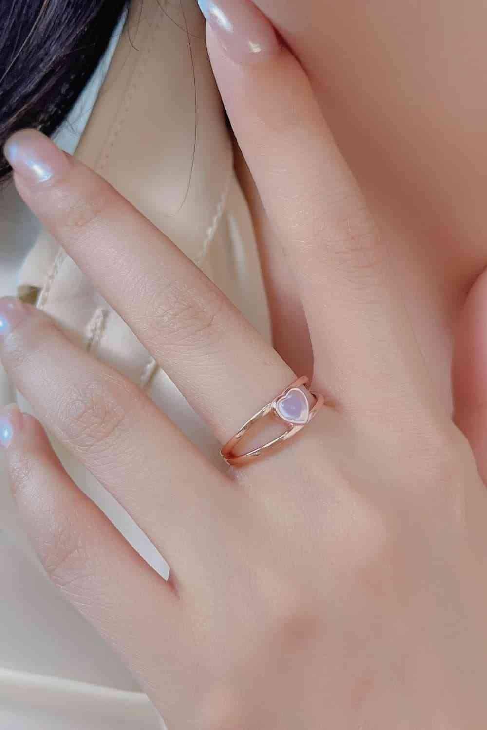 Moonstone Heart 925 Sterling Silver Ring - Clothes For Her Online Store