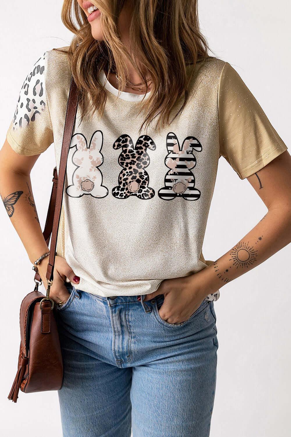 Easter Leopard Rabbit Graphic T-Shirt - Clothes For Her Online Store