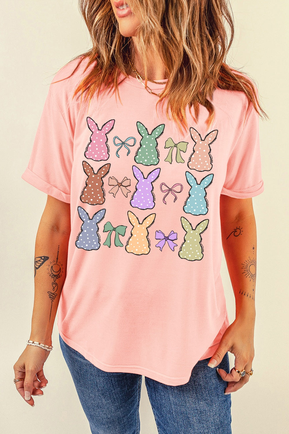 Dotty Bunny Bow Graphic Short Sleeve T-Shirt - Clothes For Her Online Store