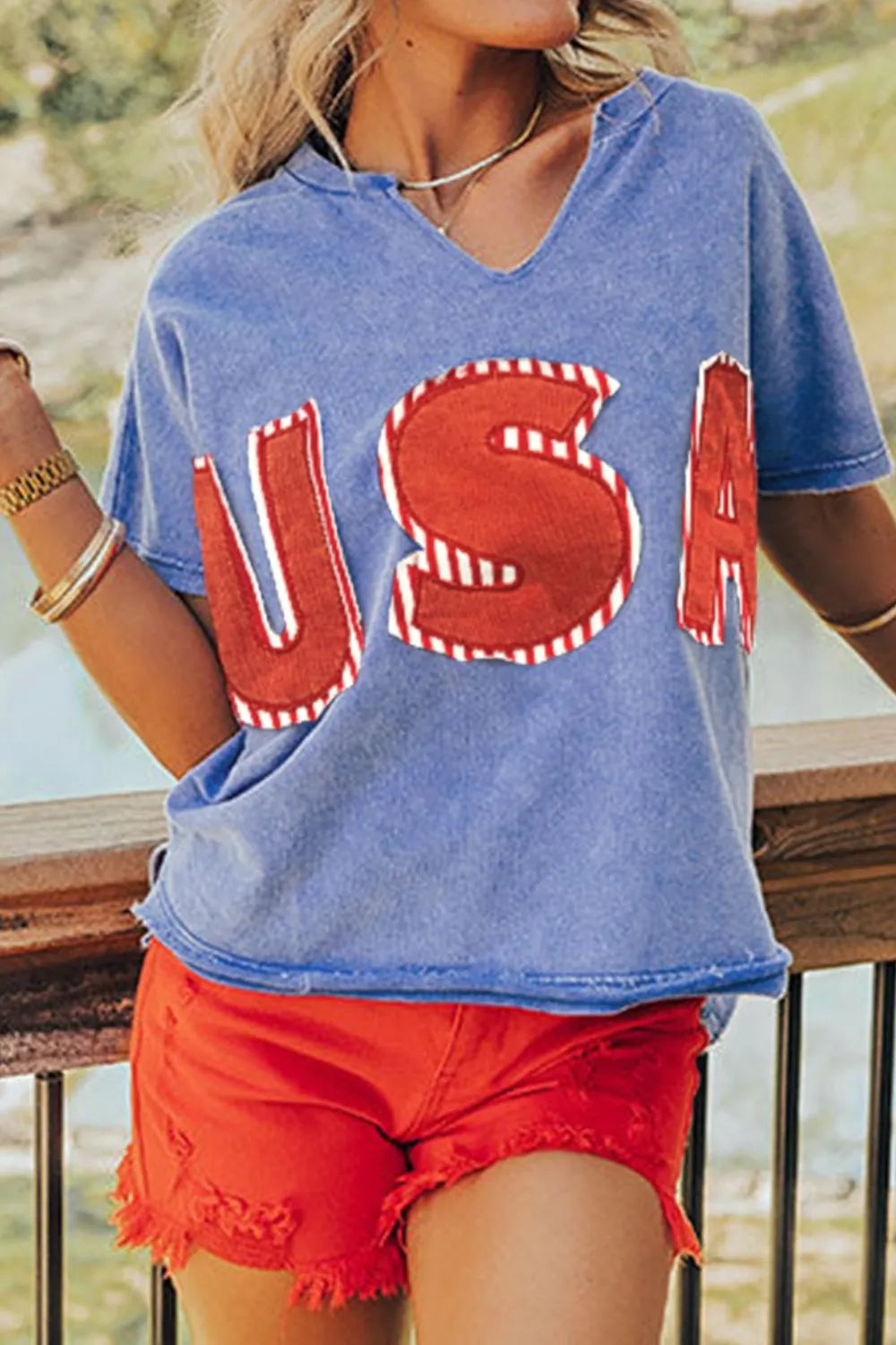 USA Patch Mineral Wash Notched T Shirt