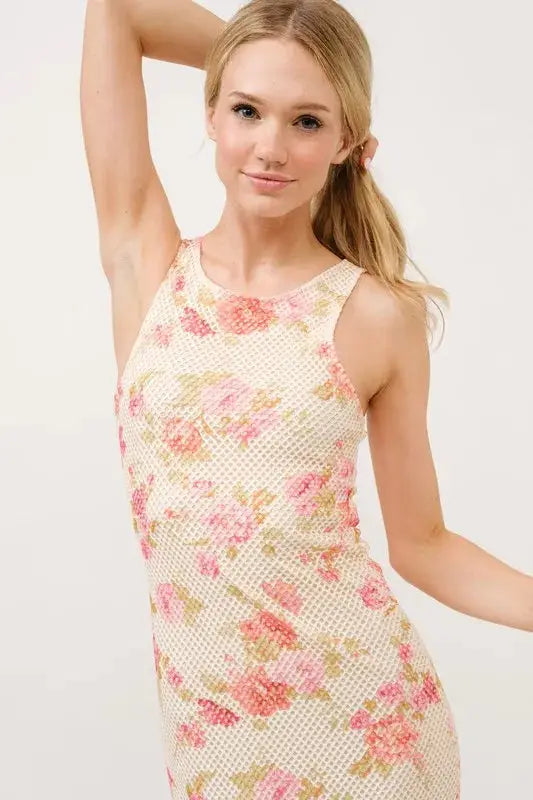 And The Why Floral Fishnet Bodycon Midi Dress - Clothes For Her Online Store