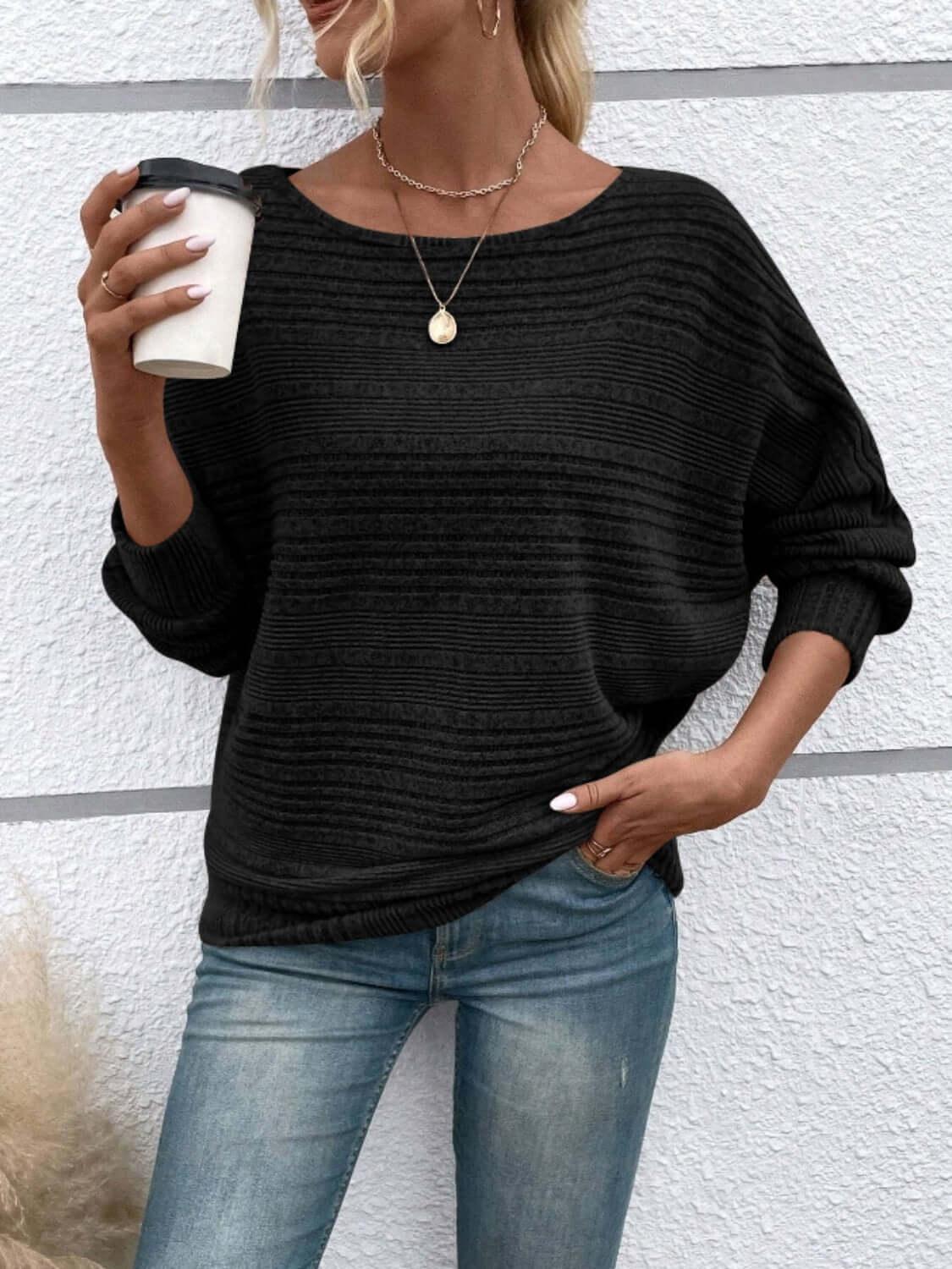 Full Size Round Neck Long Sleeve Top - Clothes For Her Online Store