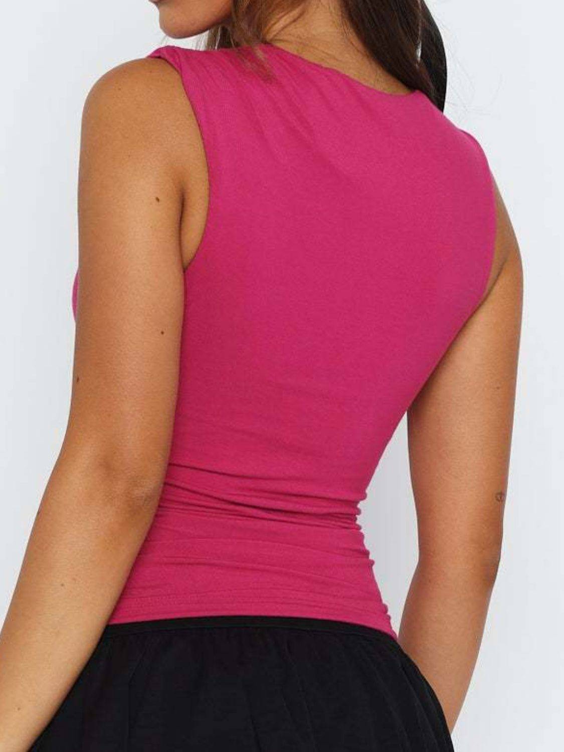 Ruched Round Neck Tank - Clothes For Her Online Store