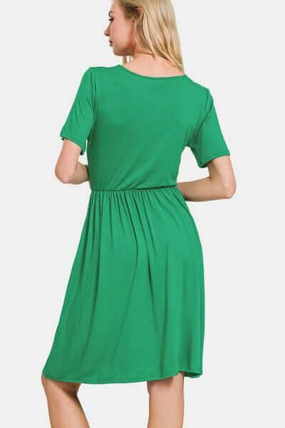 Zenana Surplice Short Sleeve Brushed DTY Dress - Clothes For Her Online Store
