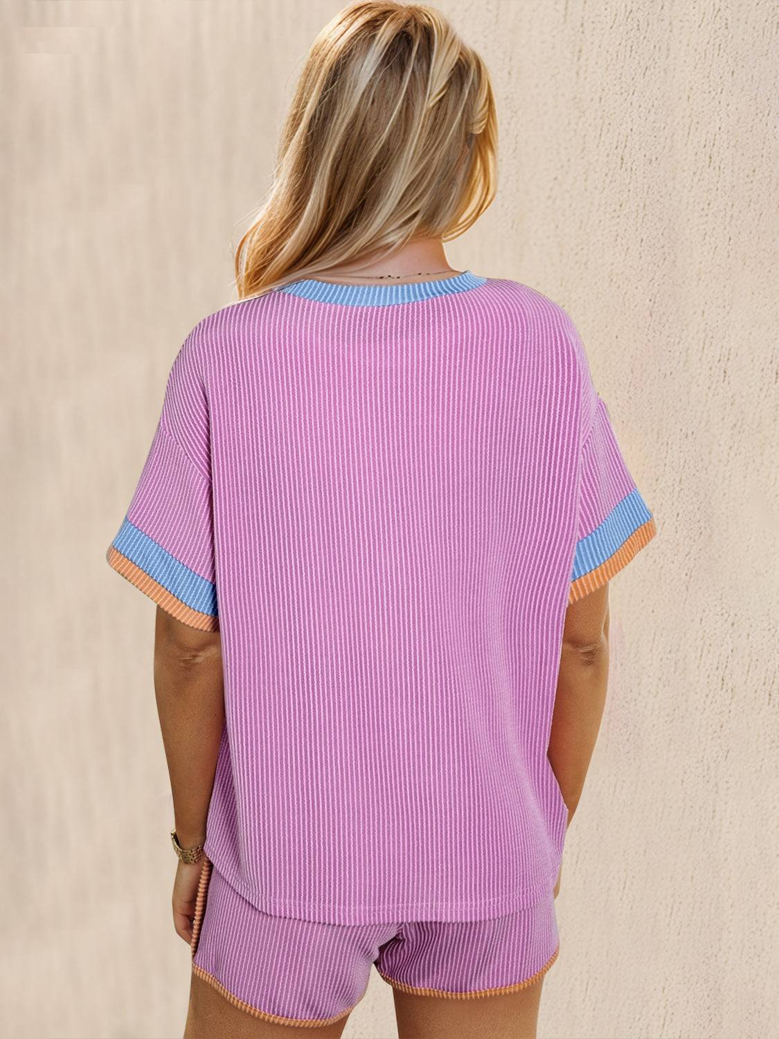 Oh Texture Round Neck Half Sleeve Top and Shorts Set - Clothes For Her Online Store