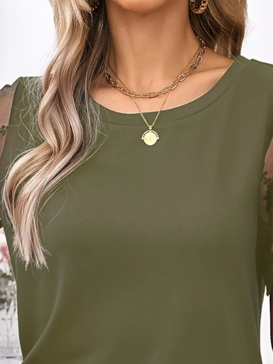 Lace Detail Round Neck Short Sleeve T-Shirt