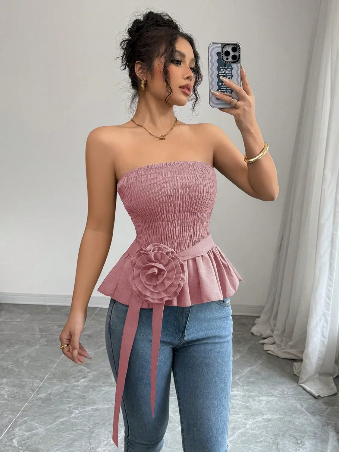 Flower Smocked Tube Top
