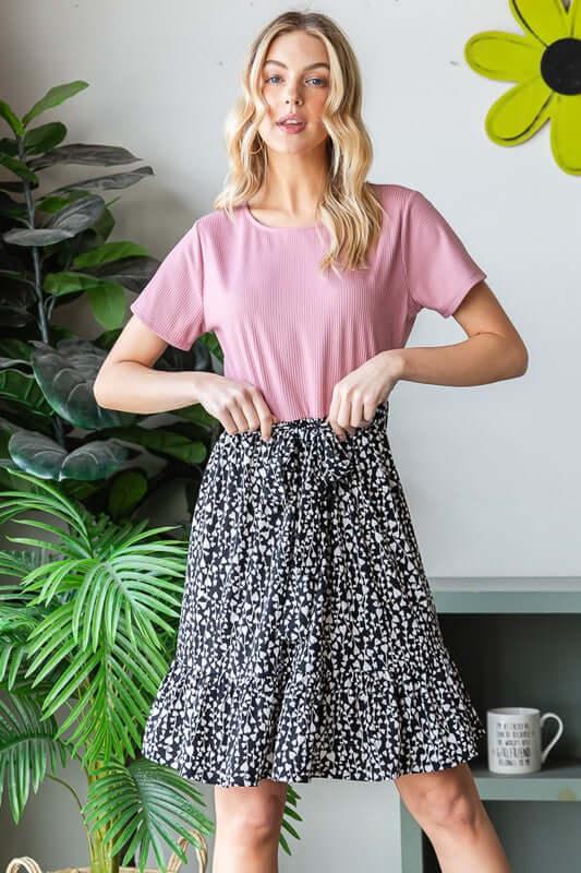 Heimish Full Size Short Sleeve Solid And Animal Print Mini Dress Plus Size - Clothes For Her Online Store