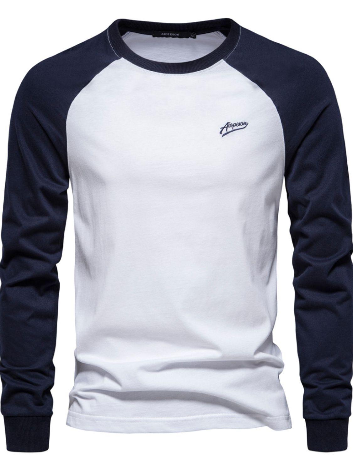Men's Contrast Round Neck Raglan Sleeve T-Shirt - Clothes For Her Online Store