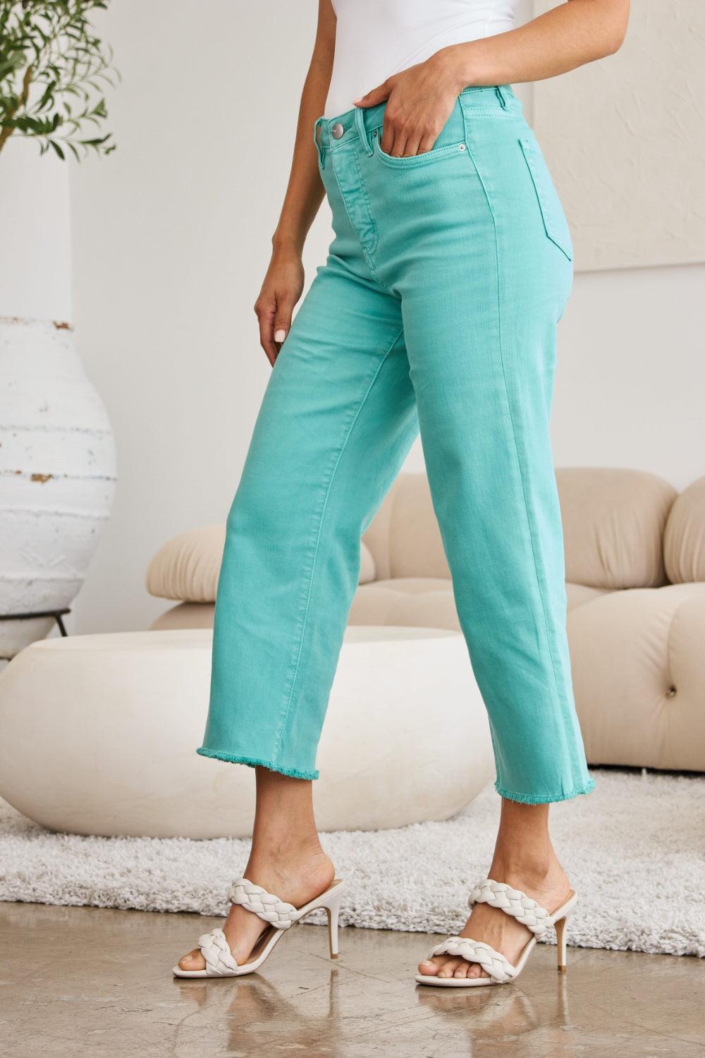 RFM Crop Chloe Full Size Tummy Control High Waist Raw Hem Jeans - Clothes For Her Online Store