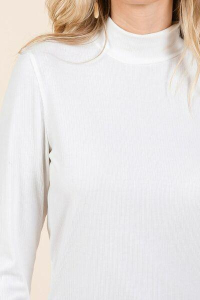 Mittoshop Mock Neck Rib Knit Long Sleeve Crop Top - Clothes For Her Online Store