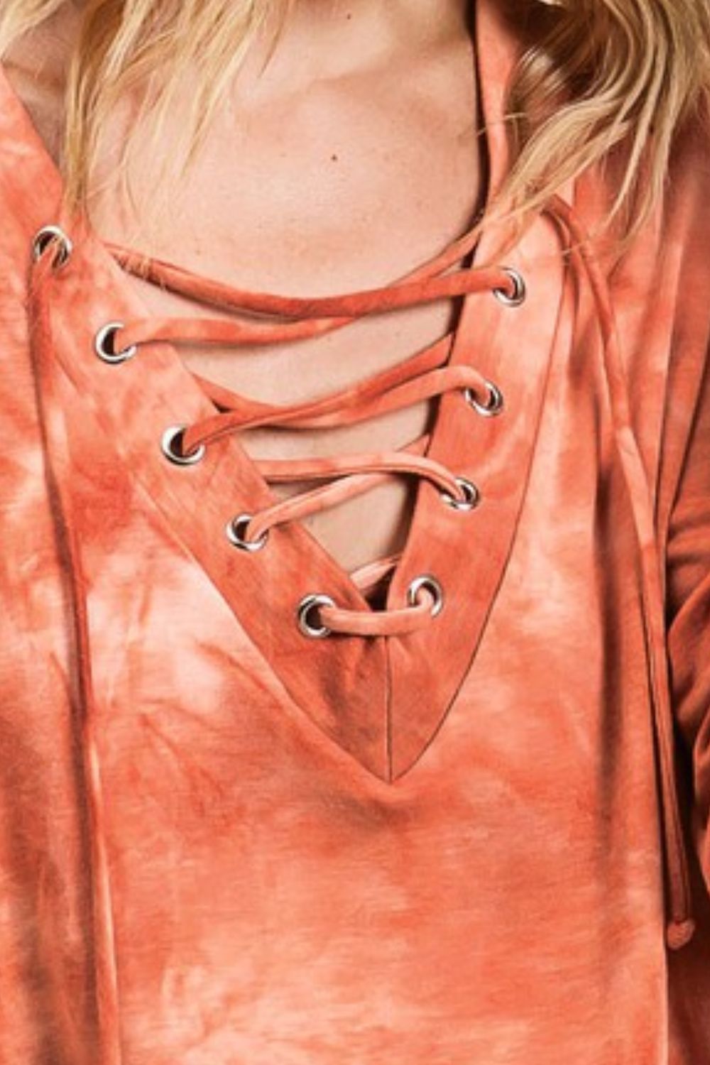 BiBi Lace-Up Tie-Dye French Terry Long Sleeve Top - Clothes For Her Online Store