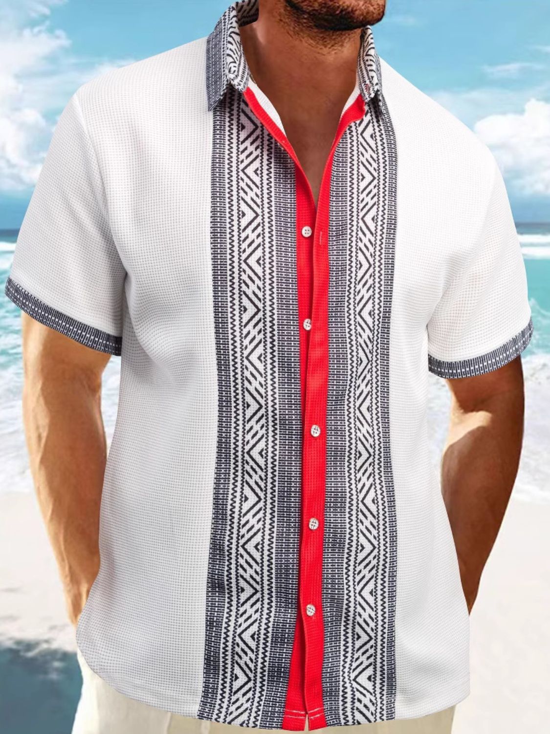 Men's Full Size Contrast Button Down Short Sleeve Shirt Plus Size - Clothes For Her Online Store