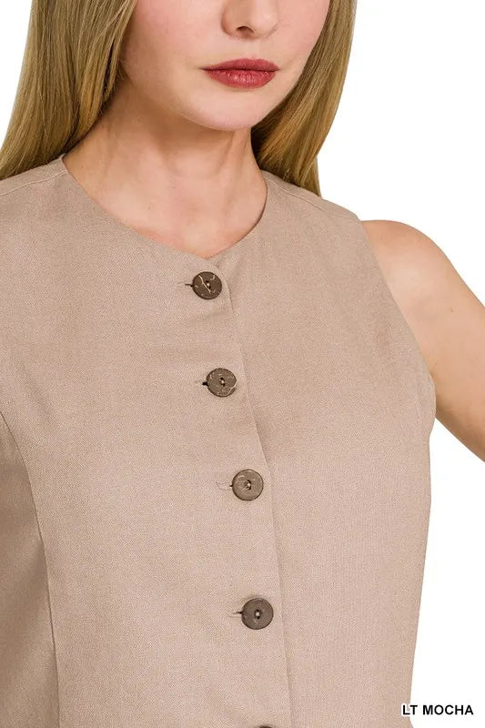Zenana Linen Button Down Vest