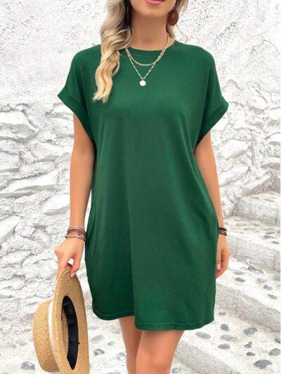 Round Neck Short Sleeve Mini Tee Dress with Pockets - Clothes For Her Online Store