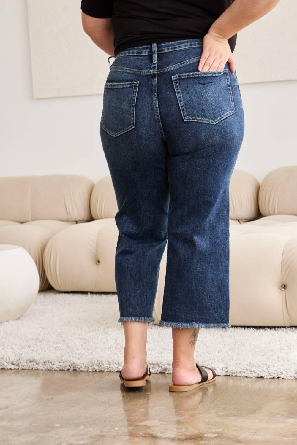 RFM Full Size Tummy Control High Waist Raw Hem Jeans - Clothes For Her Online Store