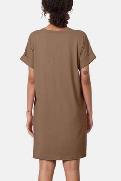 Zenana Rolled Short Sleeve V-Neck Dress - Clothes For Her Online Store