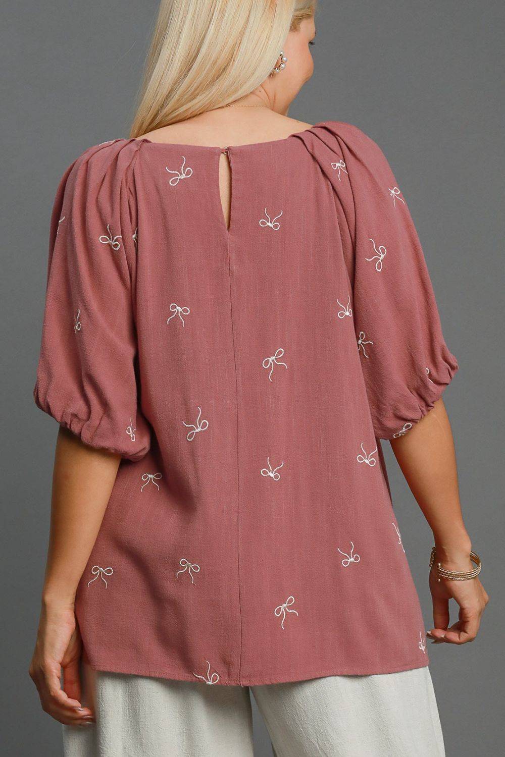 Umgee Full Size Linen Blend Ribbon Embroidered Top Plus Size - Clothes For Her Online Store