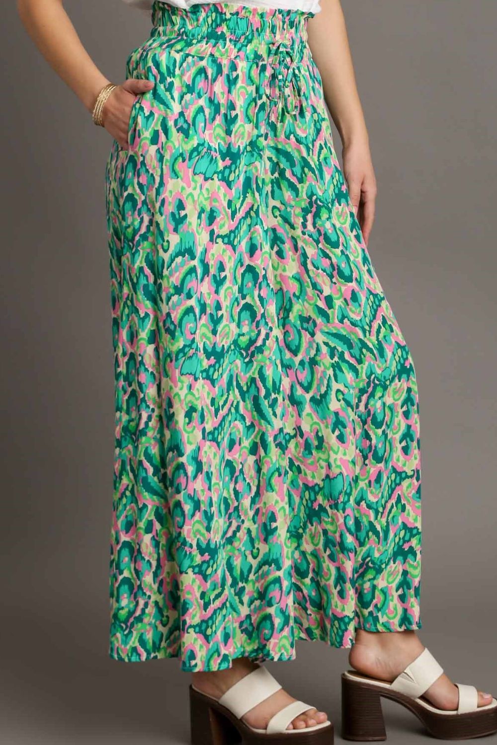 Umgee Full Size Mixed Print High Waist Wide Leg Pants Plus Size - Clothes For Her Online Store