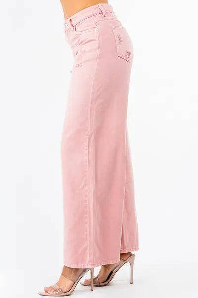 American Bazi High Waist Distressed Wide Leg Jeans - Clothes For Her Online Store
