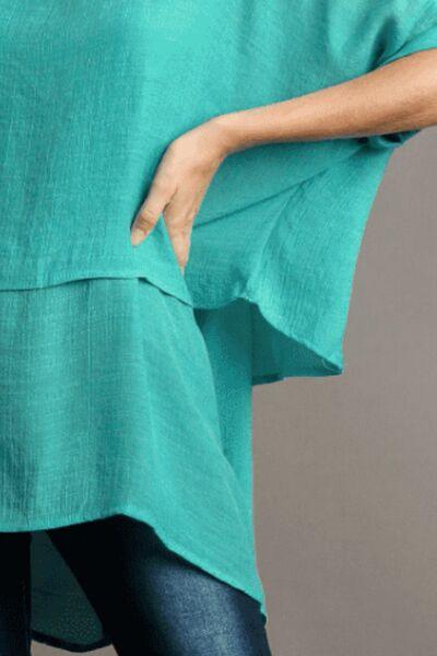 Umgee Full Size Cuffed Half Sleeve Layered Top Plus Size - Clothes For Her Online Store