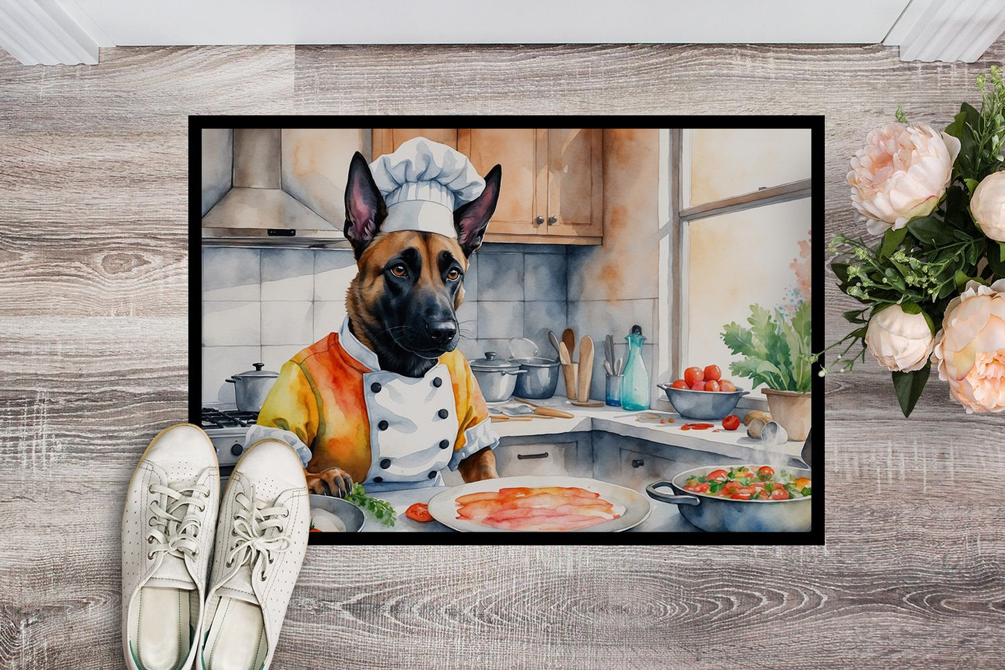 NEW Belgian Malinois The Chef Doormat Front Door Mat Indoor Outdoor Rugs for Entryway, Non Slip Washable Low Pile, 18H X 27W