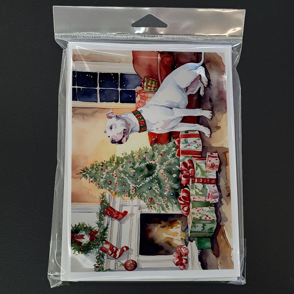 NEW White Pit Bull Terrier Christmas Greeting Cards Pack of 8 Blank Cards with Envelopes Whimsical A7 Size 5x7 Blank Note Cards