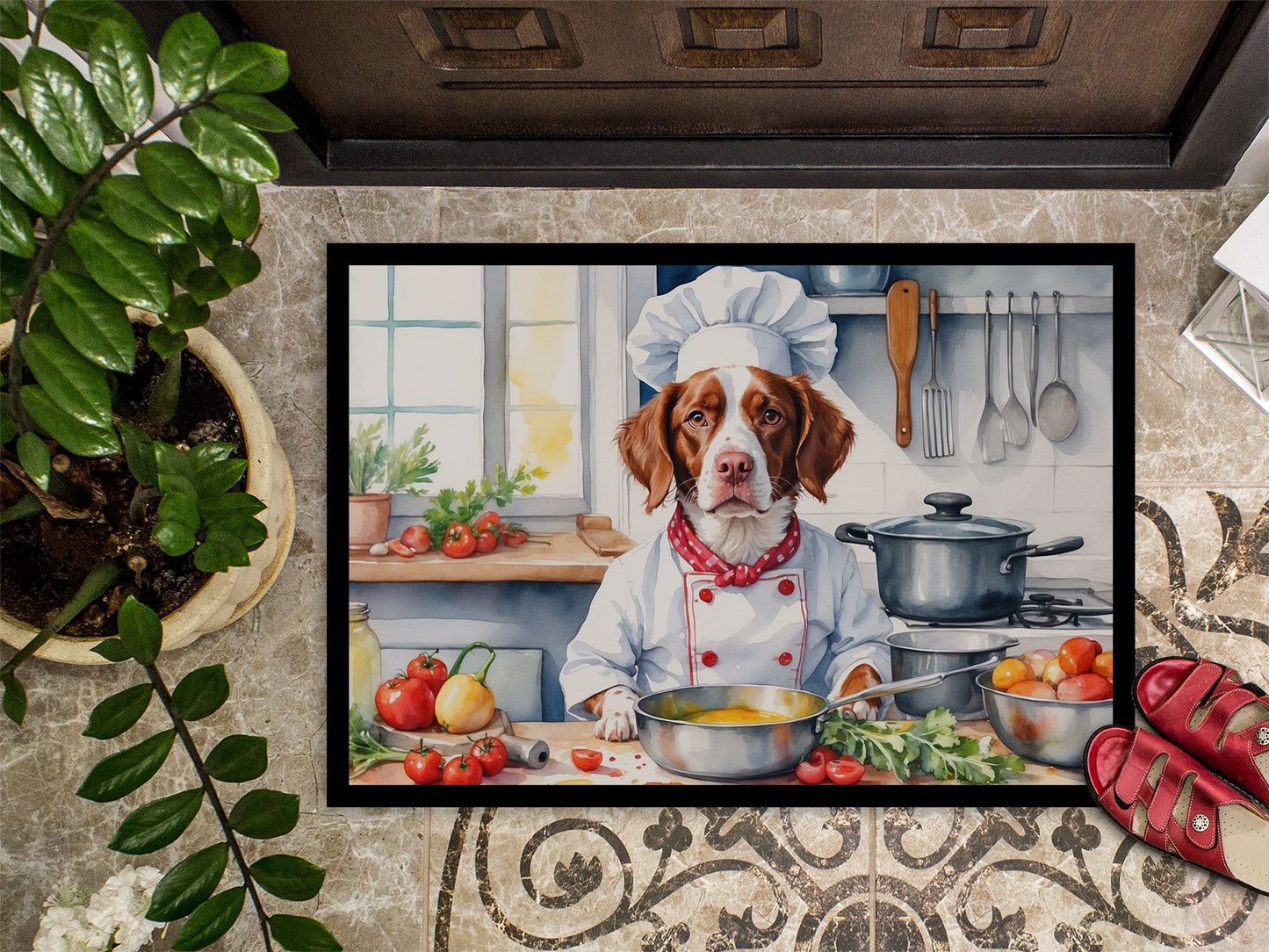 NEW Brittany Spaniel The Chef Doormat Front Door Mat Indoor Outdoor Rugs for Entryway, Non Slip Washable Low Pile, 18H X 27Whttps://crov.micstatic.com/static/doba-components/img/bot.gif