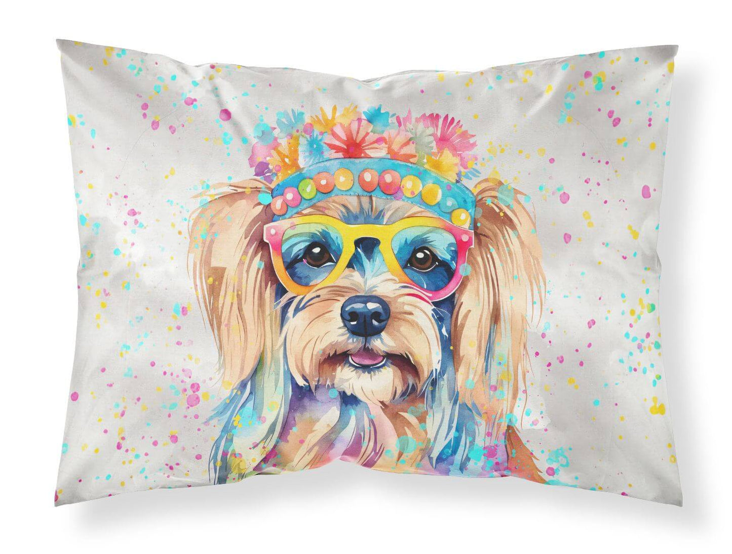 Yorkshire Terrier Hippie Dawg Standard Pillowcase Lightweight Super Soft Easy Care Decorative Artwork Pillowcase, Standard