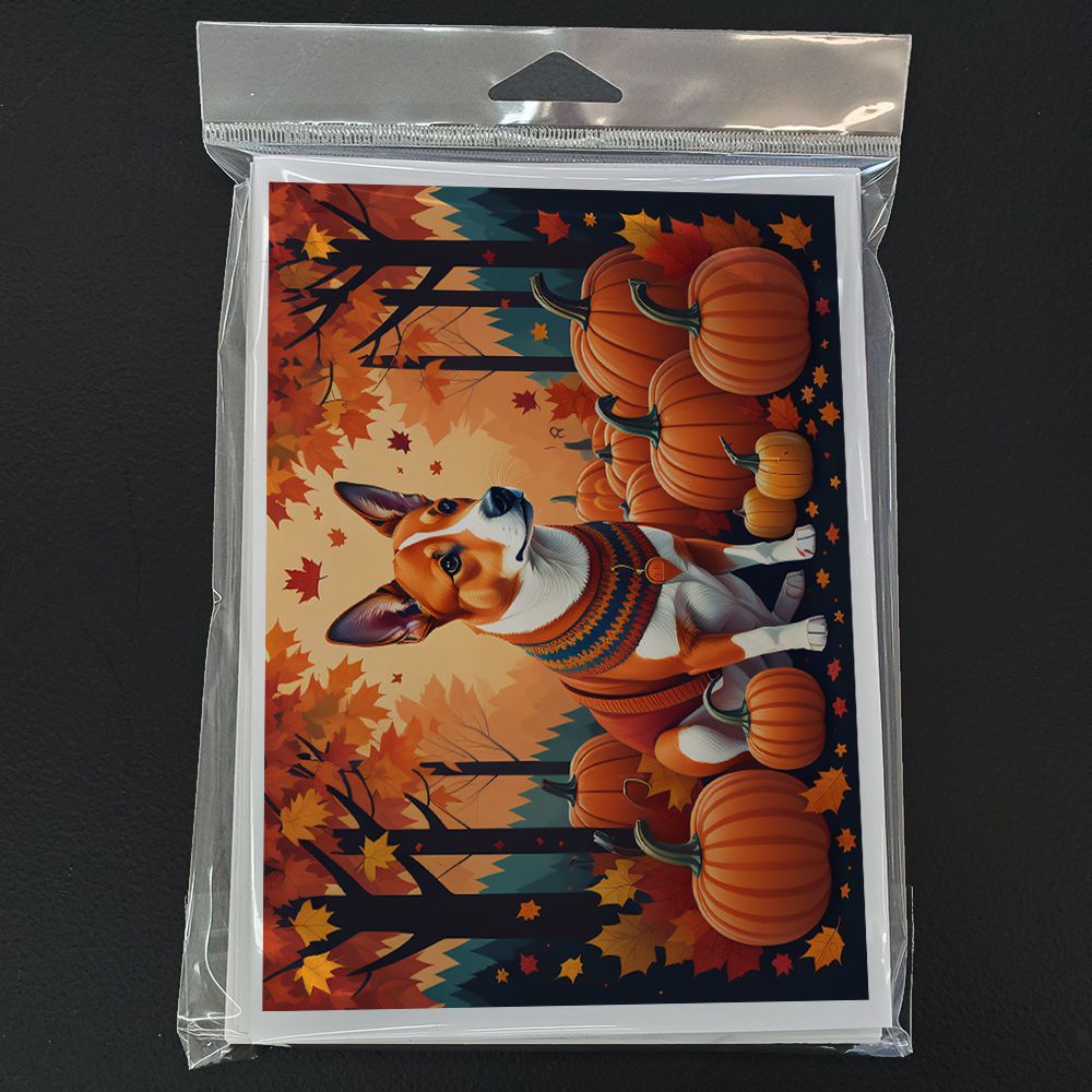 Red Basenji Fall Greeting Cards Pack of 8 Blank Cards with Envelopes Whimsical A7 Size 5x7 Blank Note Cards