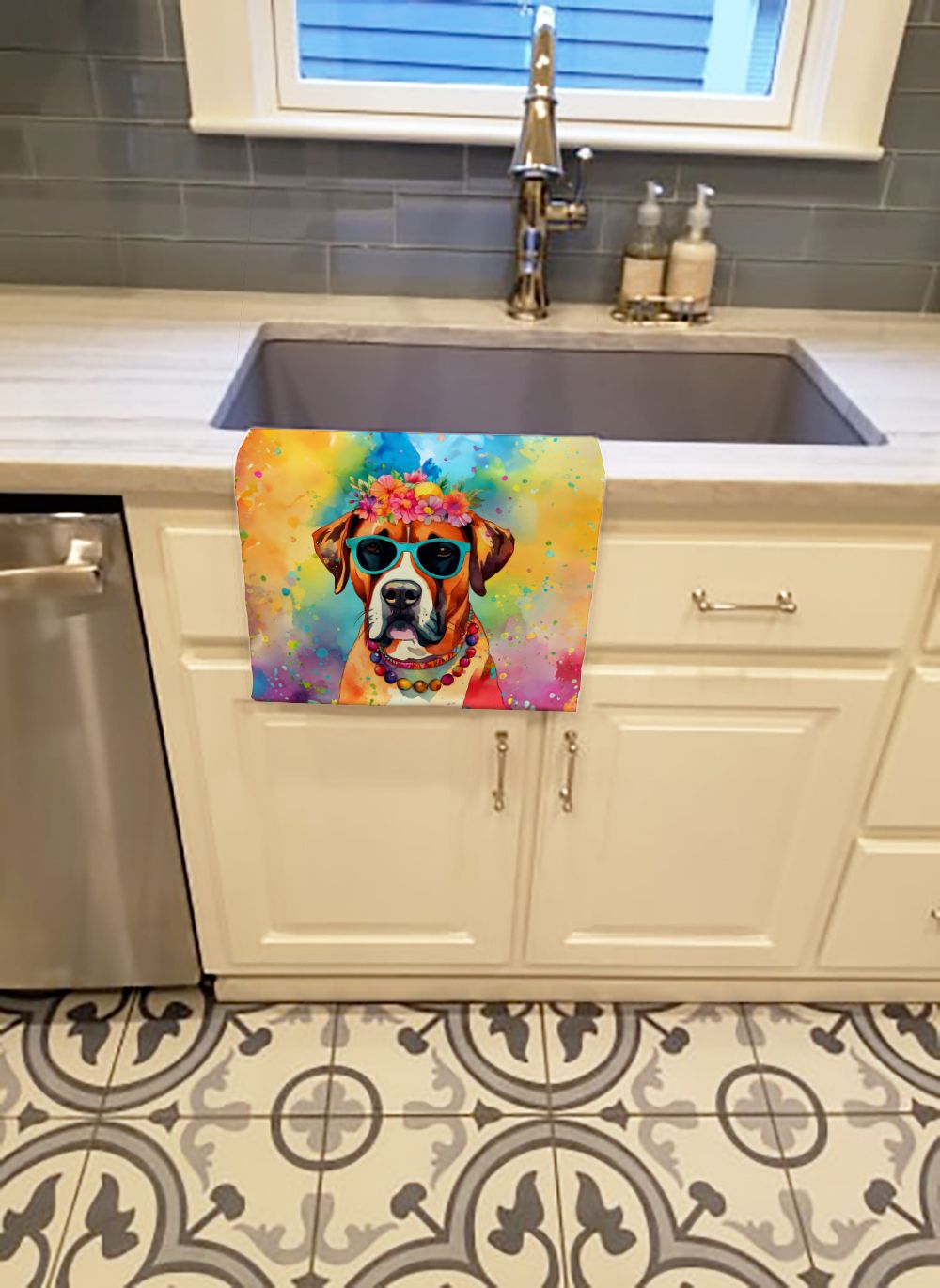 Boxer Hippie Dawg Kitchen Towel Dish Cloths Guest Hand Towel Decorative Bathroom Towel for Face,Tea, Dishcloth, Kitchen and Bath