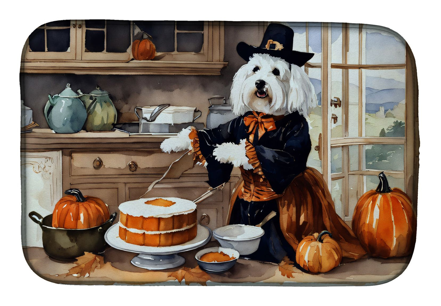 Coton De Tulear Fall Kitchen Pumpkins Dish Drying Mat Absorbent Dish Drying Mat Pad for Kitchen Counter Dish Drainer Mat for Countertop, 14 x 21", Multicolor