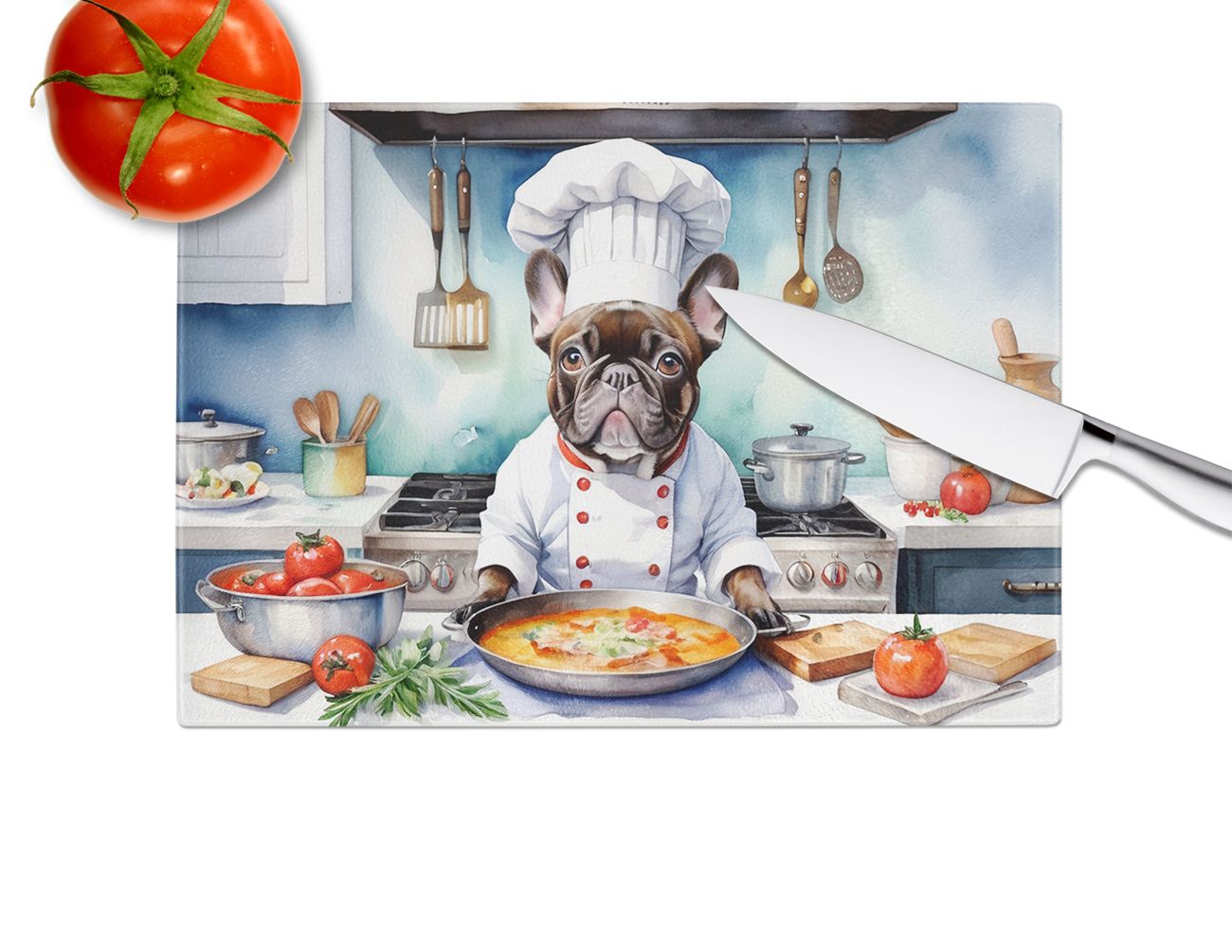 NEW French Bulldog The Chef Glass Cutting Board Decorative Tempered Glass Kitchen Cutting and Serving Board Large Size Chopping Board
