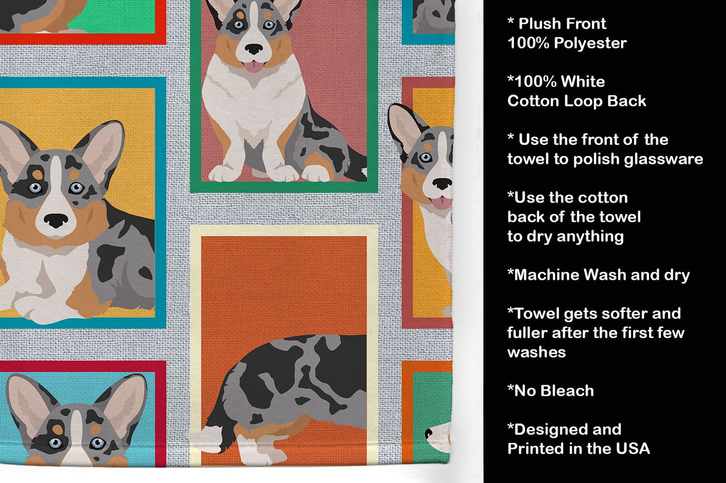 Lots of Blue Merle Welsh Cardigan Corgi Kitchen Towel Dish Cloths Guest Hand Towel Decorative Bathroom Towel for Face,Tea, Dishcloth, Kitchen and Bath