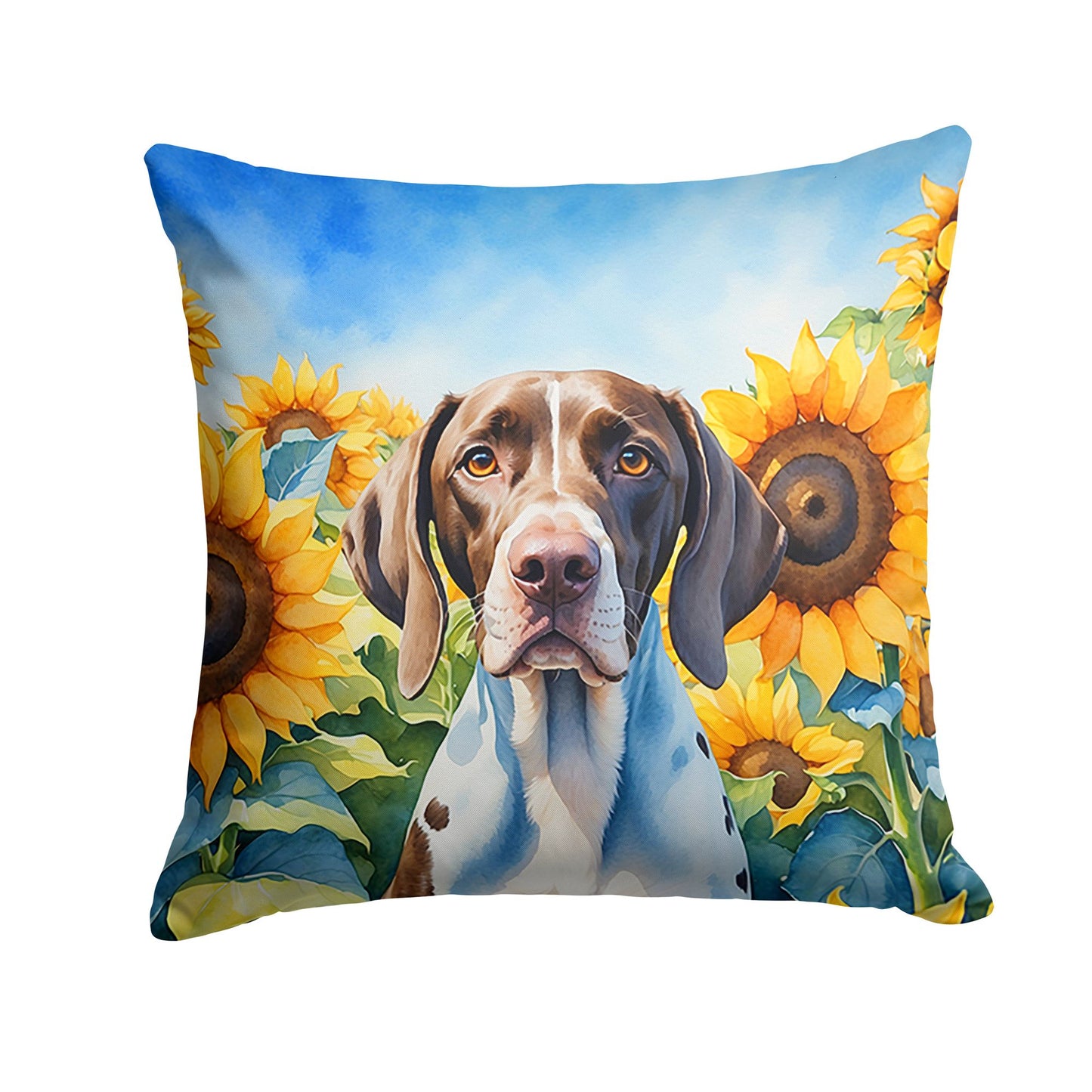 Pointer in Sunflowers Throw Pillow Machine Washable, Indoor Outdoor Decorative Pillow for Couch, Bed or Patio, 18Hx18W