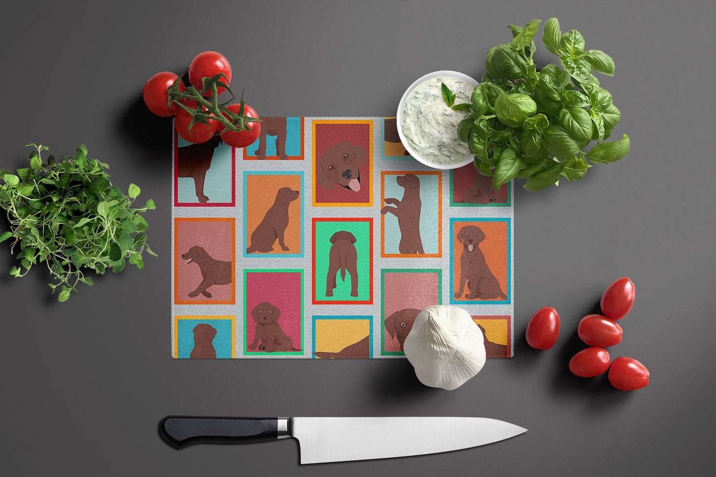 NEW Lots of Chocolate Labrador Retriever Glass Cutting Board Decorative Tempered Glass Kitchen Cutting and Serving Board Large Size Chopping Board