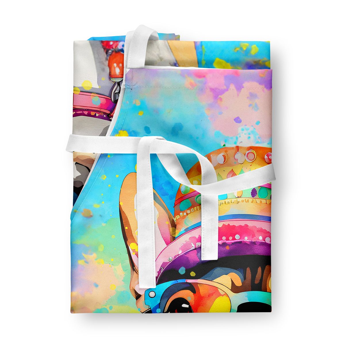 French Bulldog Hippie Dawg Apron Cooking Kitchen Server Baking Crafts Gardening for Adult Women Men, Unisex, Large, Multicolor