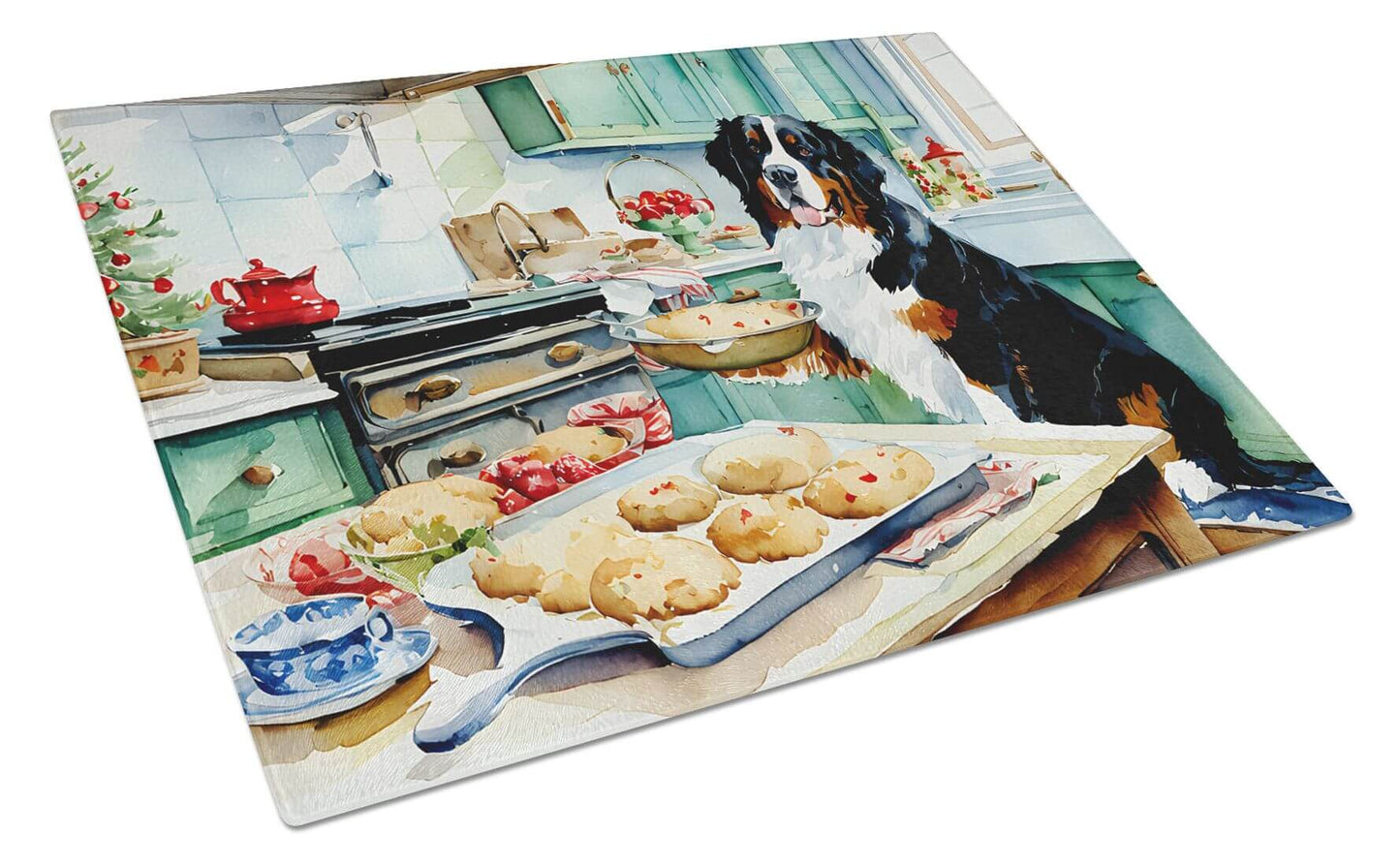 NEW Bernese Mountain Dog Christmas Cookies Glass Cutting Board Decorative Tempered Glass Kitchen Cutting and Serving Board Large Size Chopping Board