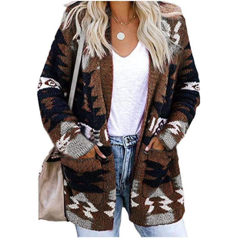 Open Front Sweater Christmas Print Knit Cardigan - Clothes For Her Online Store