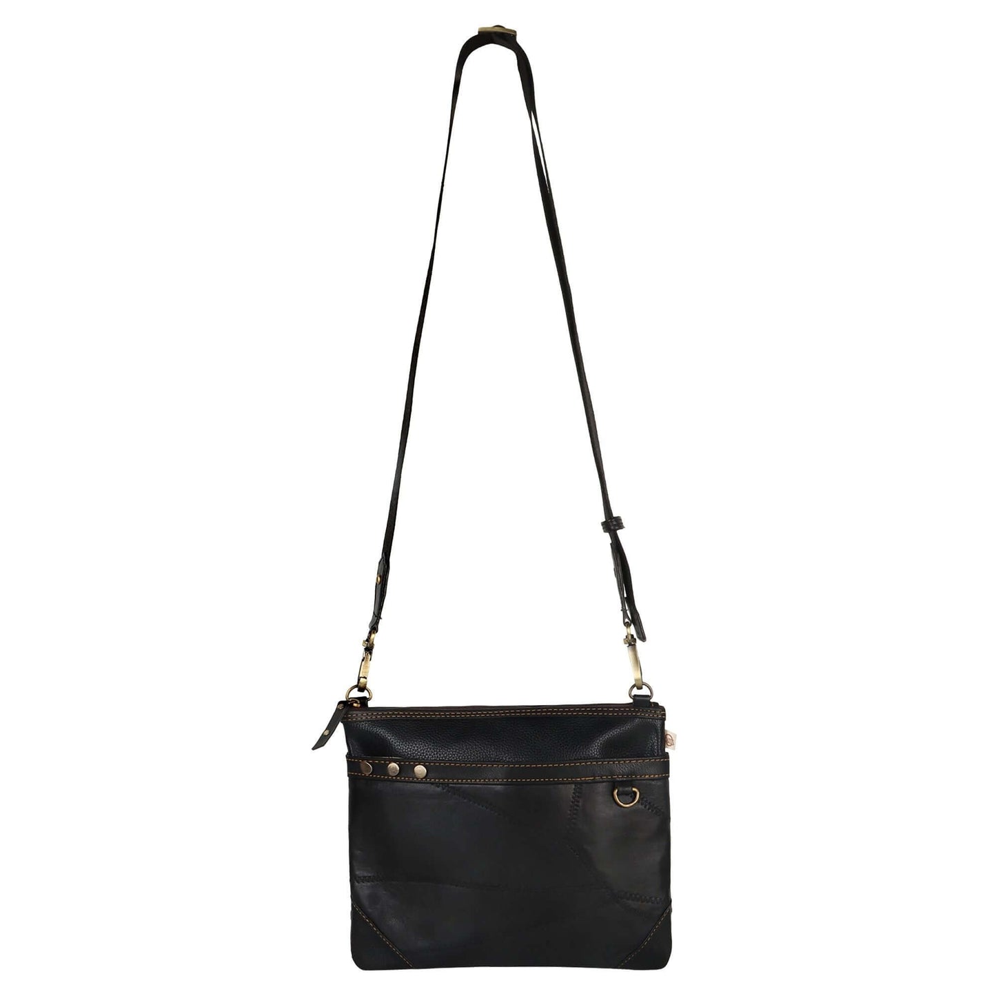 Brook Wide Crossbody Bag made with upcycled leather + premium vegan leather in Black