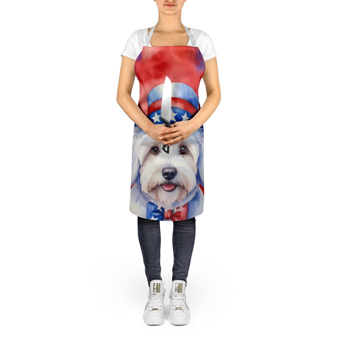 Coton de Tulear Patriotic American Apron Cooking Kitchen Server Baking Crafts Gardening for Adult Women Men, Unisex, Large, Multicolor