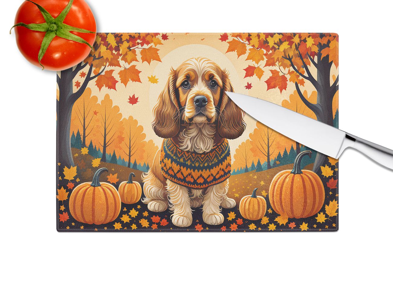 NEW Cocker Spaniel Fall Glass Cutting Board Decorative Tempered Glass Kitchen Cutting and Serving Board Large Size Chopping Board