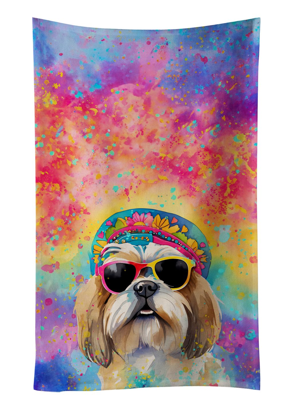 Shih Tzu Hippie Dawg Kitchen Towel Dish Cloths Guest Hand Towel Decorative Bathroom Towel for Face,Tea, Dishcloth, Kitchen and Bath