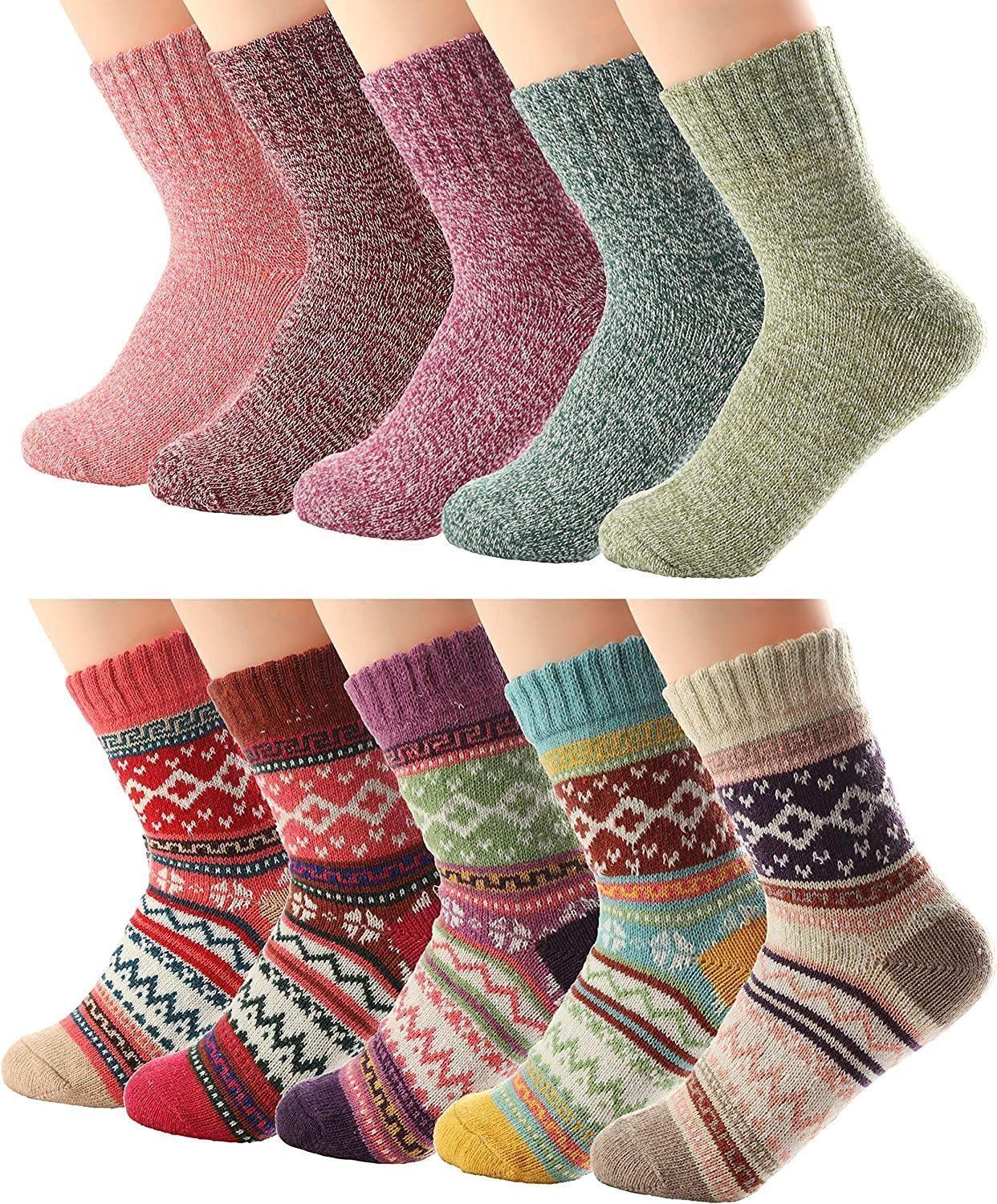10 Pairs Womens Winter Wool Knit Socks Soft Warm Cozy Thick Vintage Casual Crew Socks Gifts - Clothes For Her Online Store