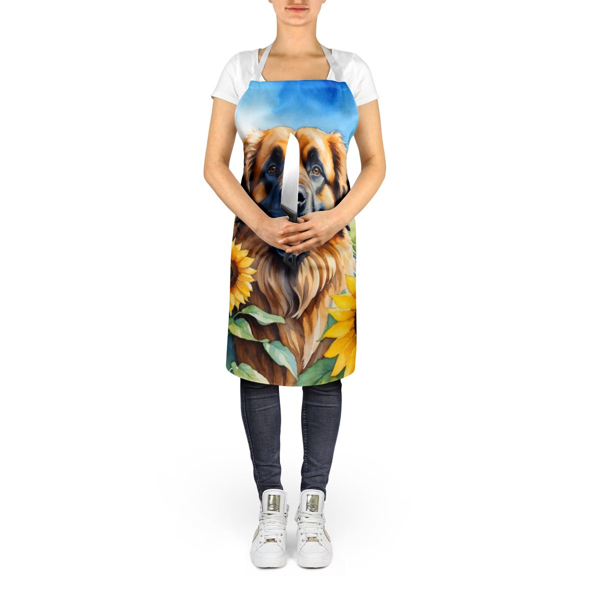 Leonberger in Sunflowers Apron Cooking Kitchen Server Baking Crafts Gardening for Adult Women Men, Unisex, Large, Multicolor