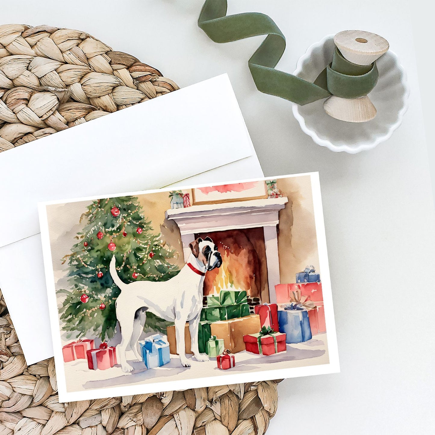 White Boxer Christmas Greeting Cards Pack of 8 Blank Cards with Envelopes Whimsical A7 Size 5x7 Blank Note Cards