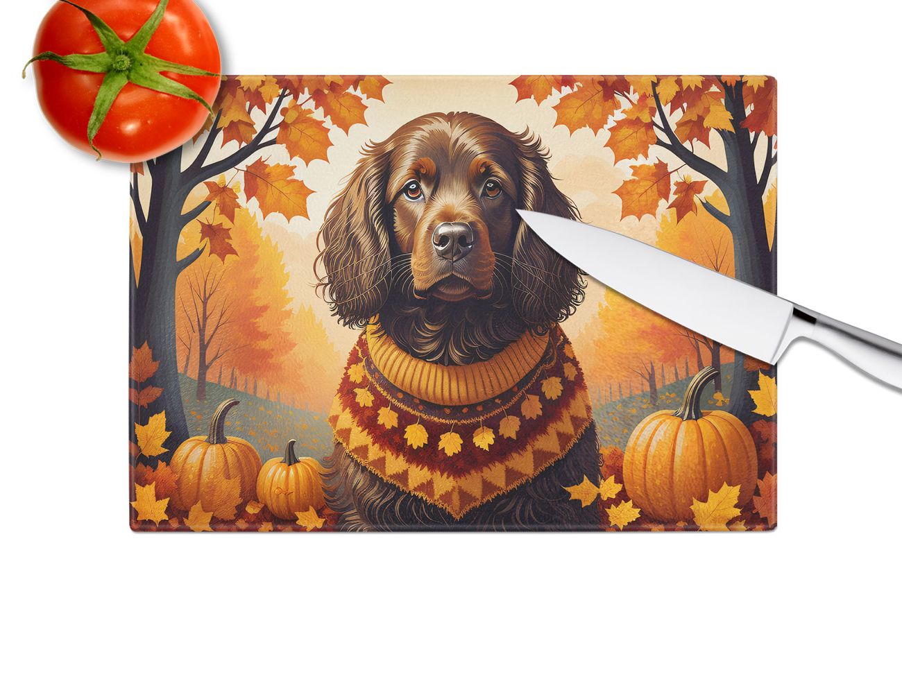 NEW Boykin Spaniel Fall Glass Cutting Board Decorative Tempered Glass Kitchen Cutting and Serving Board Large Size Chopping Board