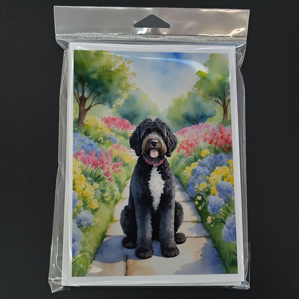 Portuguese Water Dog Spring Path Greeting Cards Pack of 8 Blank Cards with Envelopes Whimsical A7 Size 5x7 Blank Note Cards