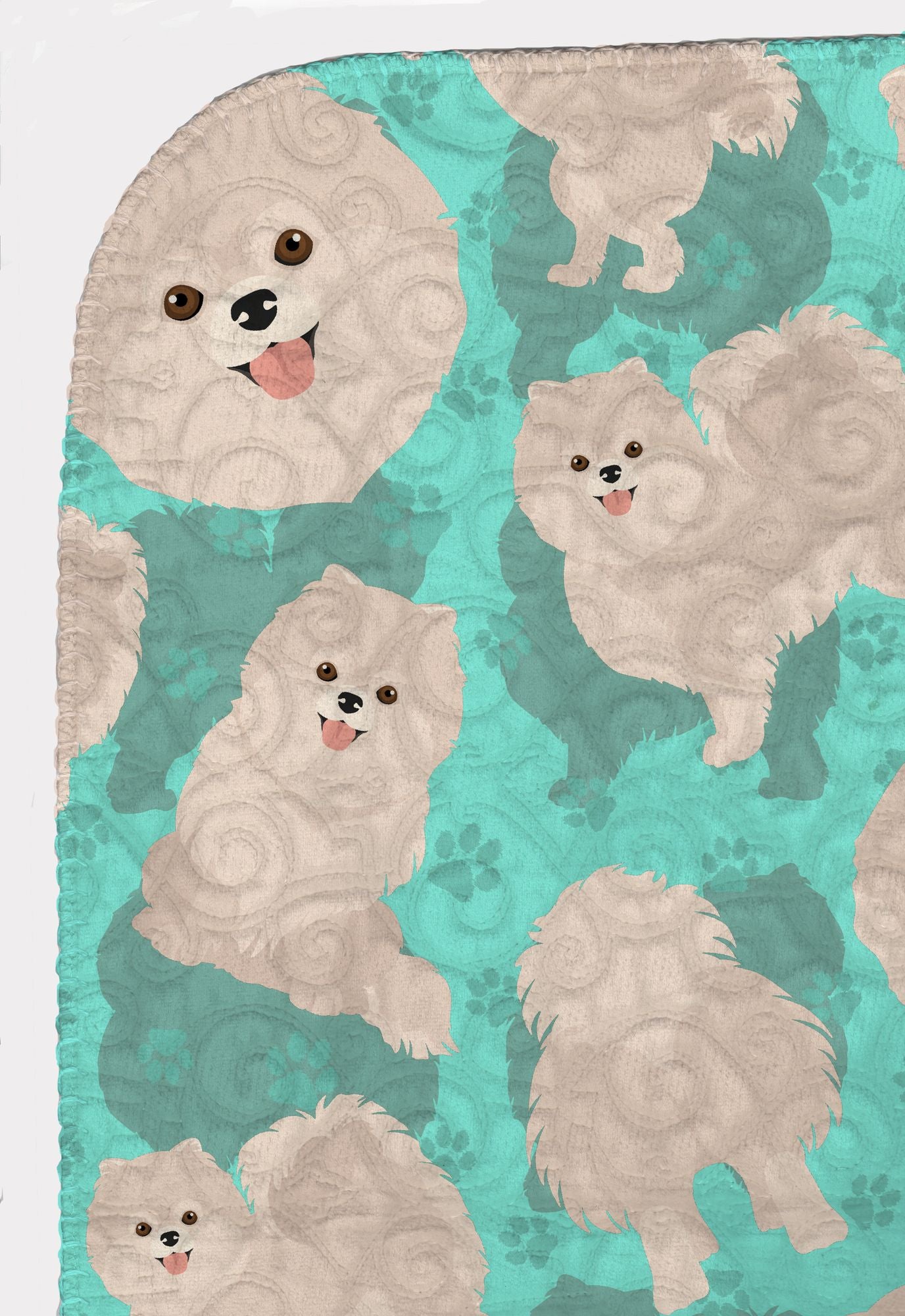 White Pomeranian Quilted Blanket 50x60 Artwork Pattern Quilted Throw Blanket for Bed, Couch, Sofa, Soft and Lightweight